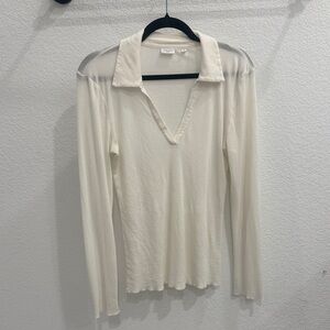 Babaton Aritzia Cream Sheer Shoulder Blouse